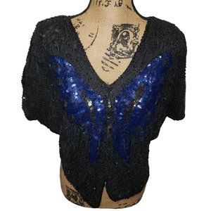 Vintage 1980's Made in India, Totally 80s Butterfly Sequinned Cocktail Shirt